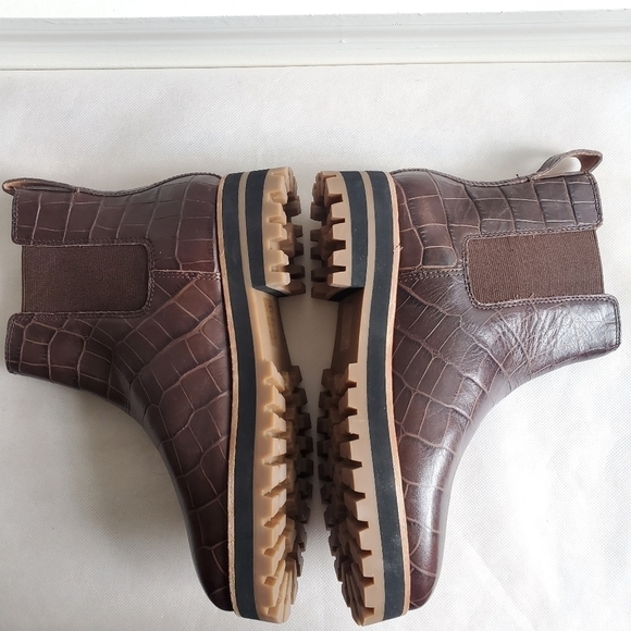 New Madewell The Ivy Chelsea Dark Coffee Croco Embossed Leather Boots Size 5 - Picture 10 of 12